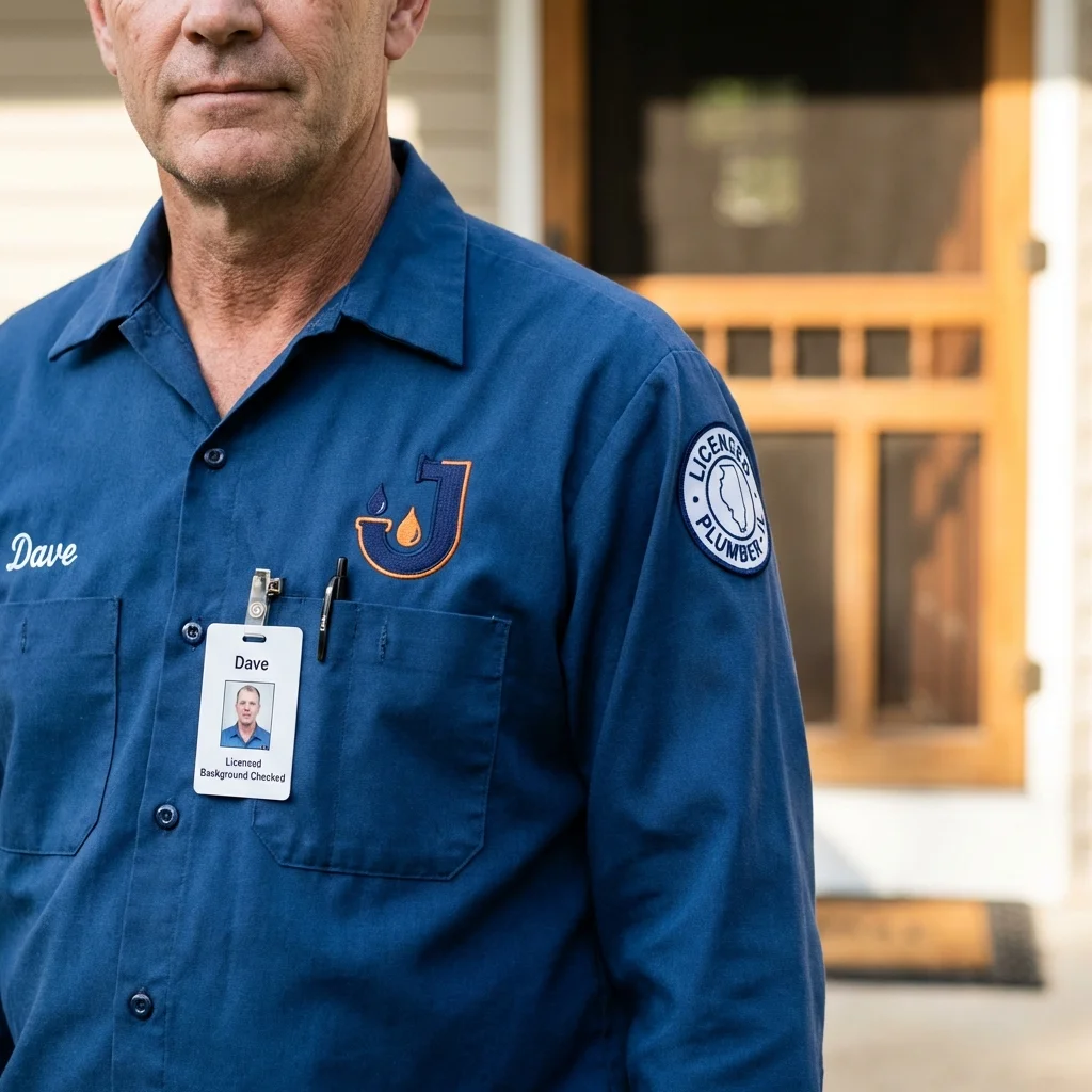 Licensed plumber showing ID badge in Double Springs, AL