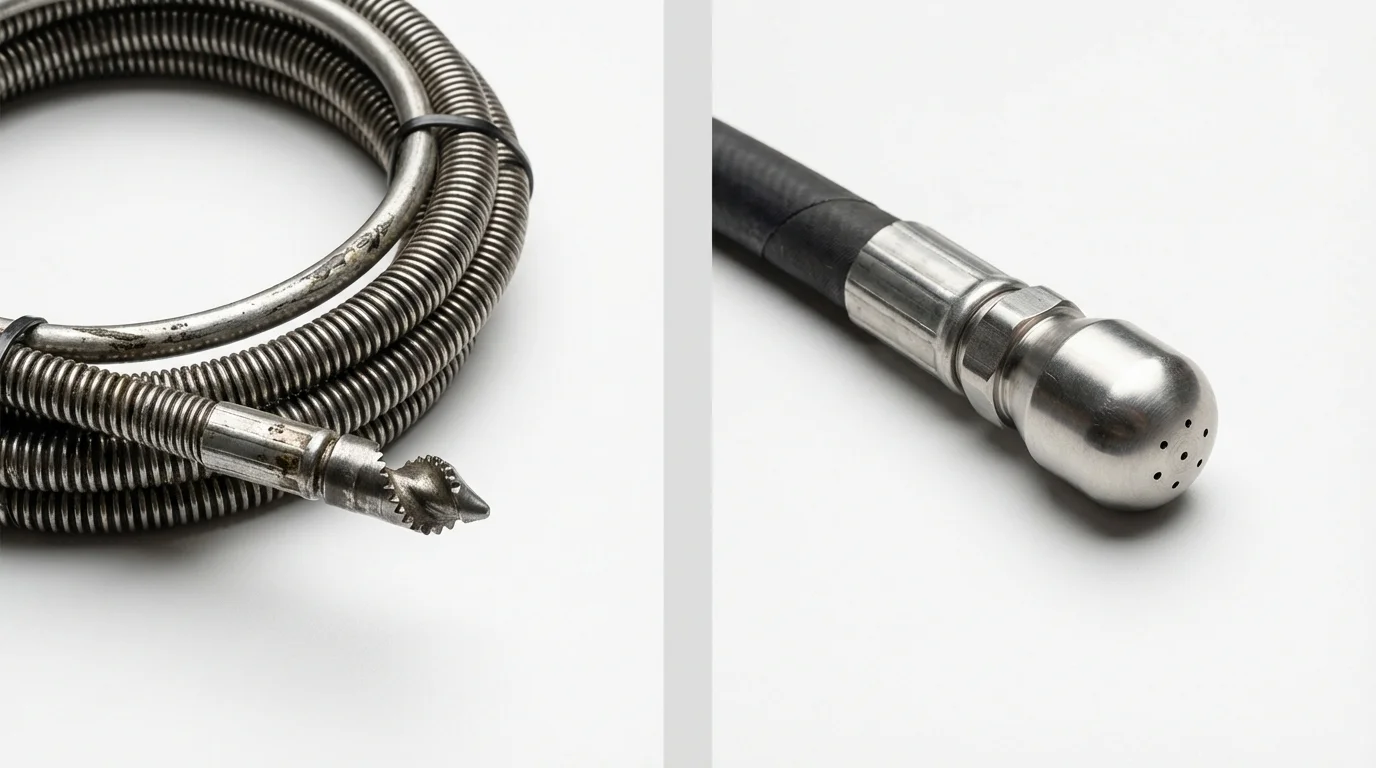 Drain snake cable and hydro jetting nozzle used for drain cleaning in Double Springs, AL