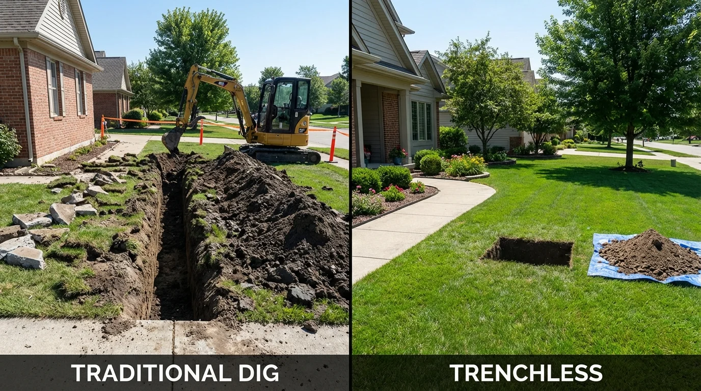 Trenchless sewer repair with minimal yard damage versus traditional excavation in Double Springs, AL